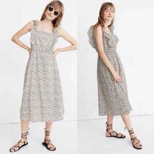 Madewell Floral ruffle square neck cotton Midi Dress